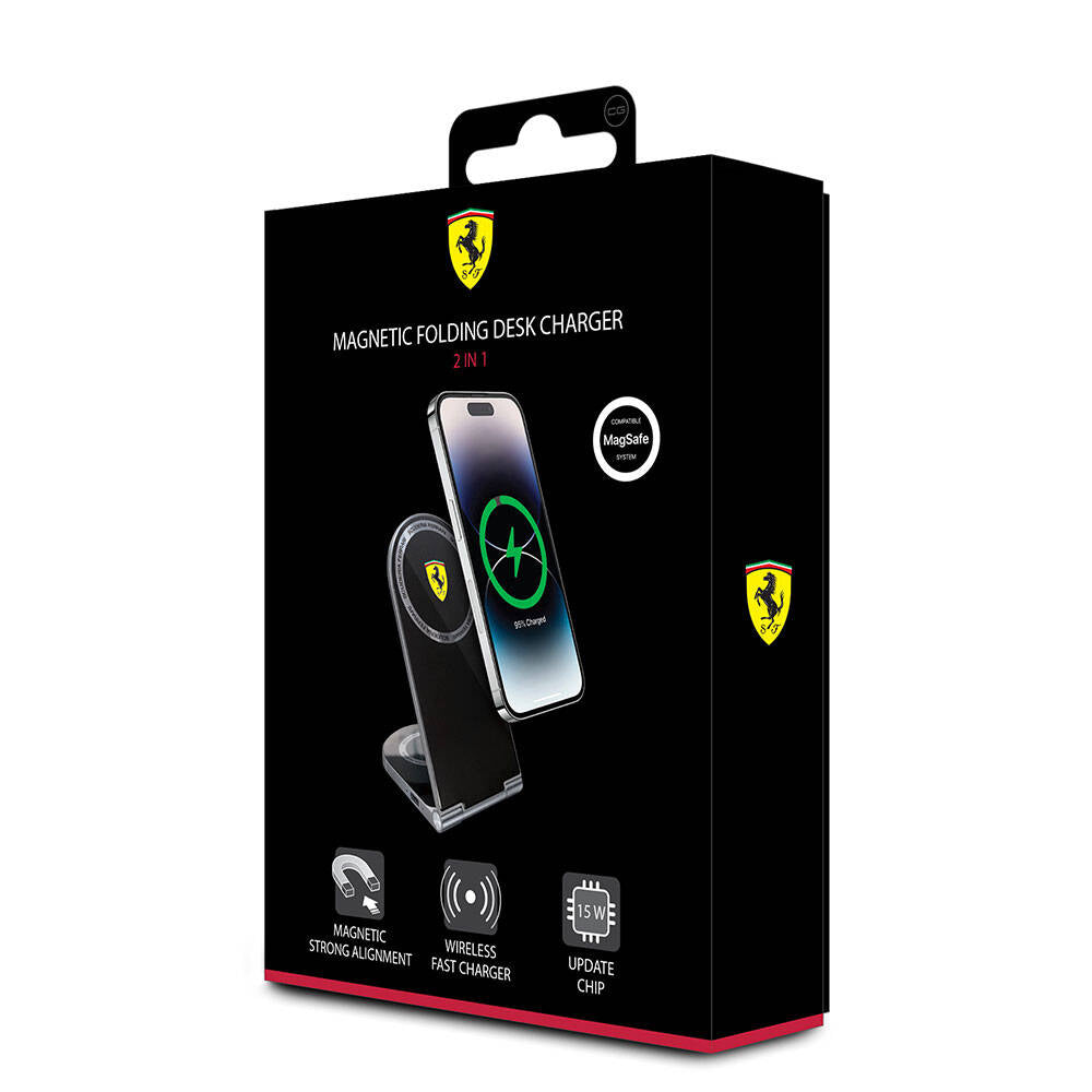 Ferrari Katlanabilir 2'si 1 Arada 15W Kablosuz Şarj Cihazı (Baskılı Logolu, MagSafe)
