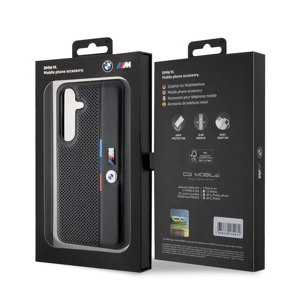 Galaxy S24 Uyumlu Kılıf Bmw Lisanslı M Logolu Üç Renk Çizgili Delikli Detail Line