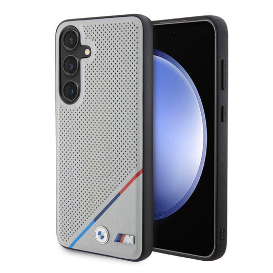 Galaxy S24 Uyumlu Kılıf Bmw Lisanslı Magsafe Kablosuz Şarj Özellikli M Logolu Üç Çizgili Delikli Deri