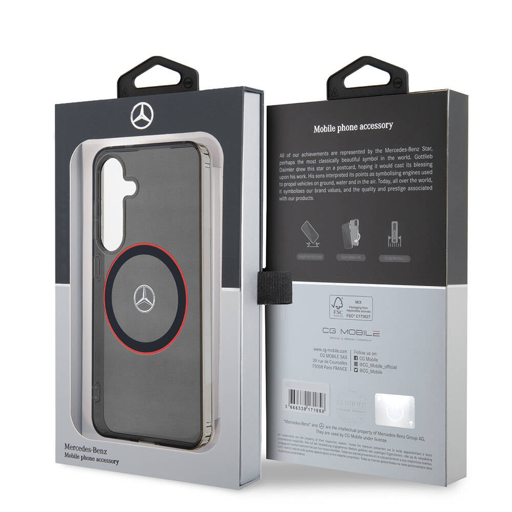 Galaxy S24 Uyumlu Kılıf Mercedes Benz Lisanslı Magsafe Kablosuz Şarj Özellikli IML Yıldız Logolu Red Ring
