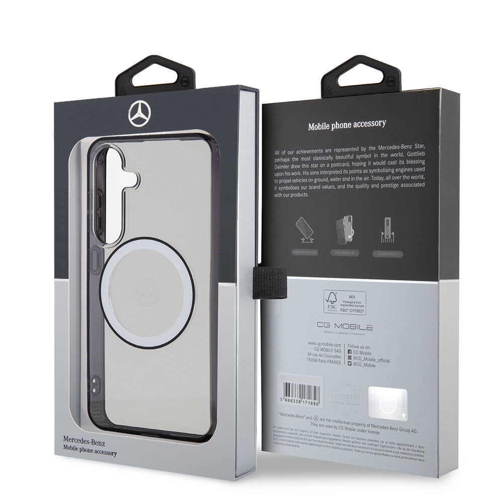 Galaxy S24 Uyumlu Kılıf Mercedes Benz Lisanslı Magsafe Kablosuz Şarj Özellikli PC TPU Transparan Black Ring