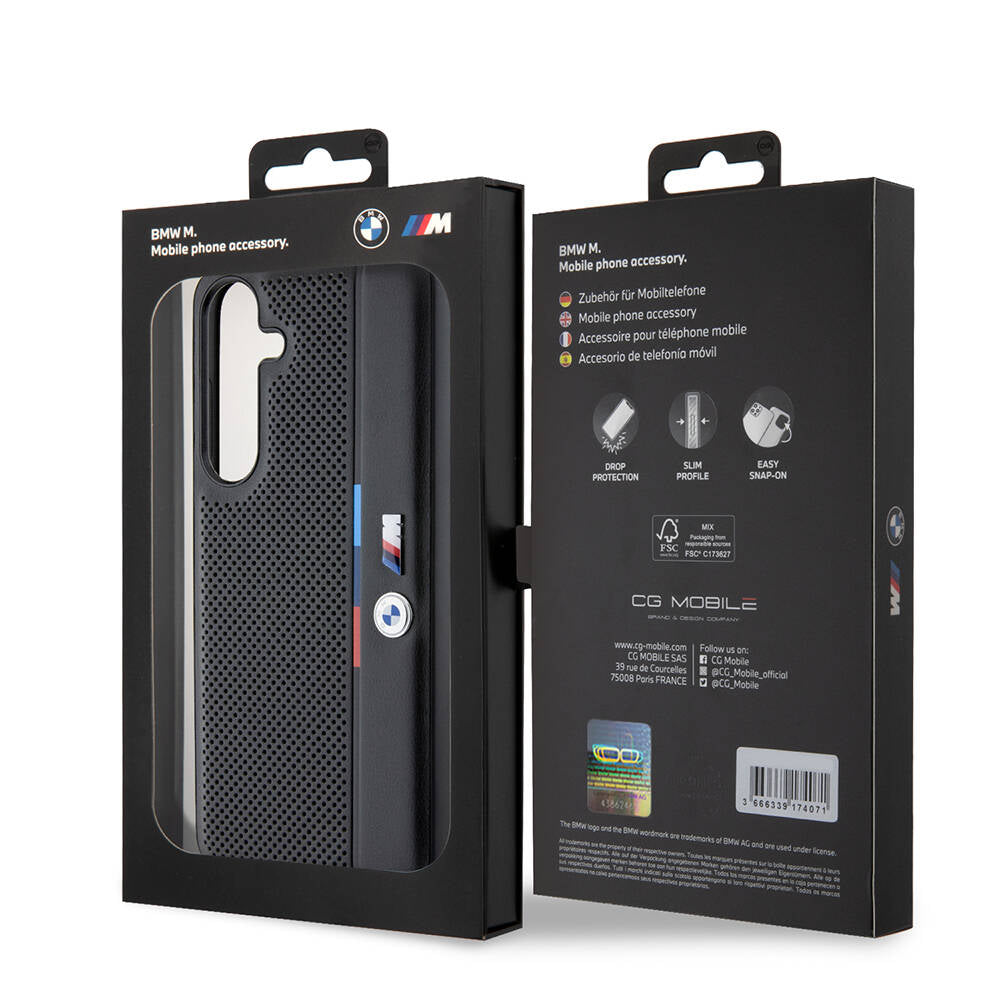 Galaxy S24 Plus Uyumlu Kılıf Bmw Lisanslı M Logolu Üç Renk Çizgili Delikli Detail Line