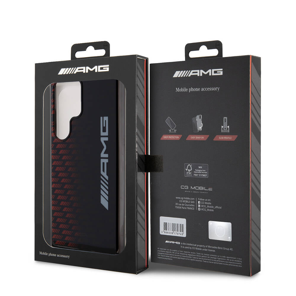 Galaxy S24 Ultra Uyumlu Kılıf AMG Lisanslı Çift Büyük Logolu Dörtgen Şerit Desenli