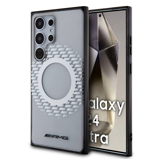 Galaxy S24 Ultra Uyumlu Kılıf AMG Lisanslı Magsafe Kablosuz Şarj Özellikli Dörtgen Desenli Transparan