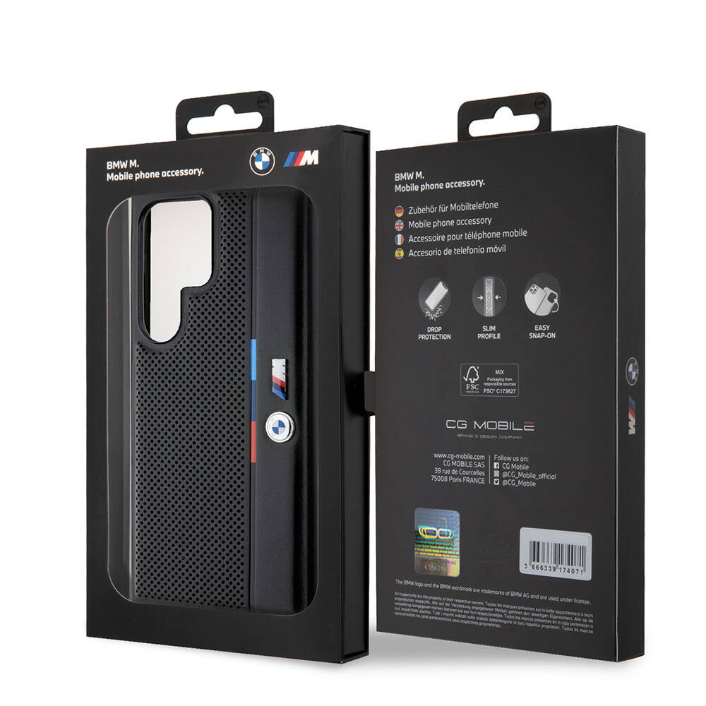 Galaxy S24 Ultra Uyumlu Kılıf Bmw Lisanslı M Logolu Üç Renk Çizgili Delikli Detail Line