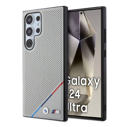 Galaxy S24 Ultra Uyumlu Kılıf Bmw Lisanslı Magsafe Kablosuz Şarj Özellikli M Logolu Üç Çizgili Delikli Deri