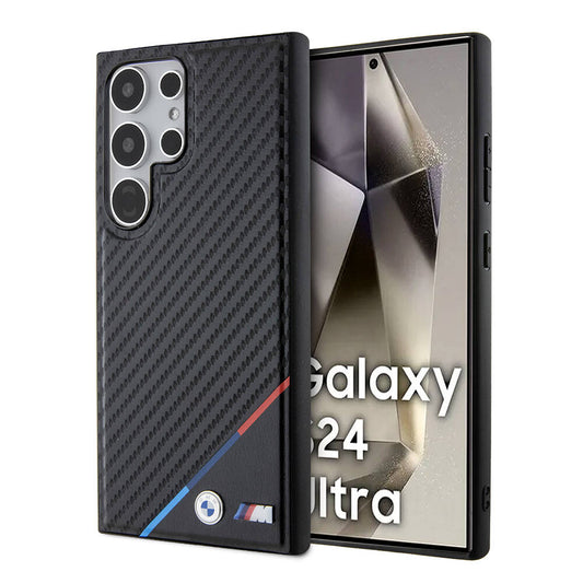 Galaxy S24 Ultra Uyumlu Kılıf Bmw Lisanslı Magsafe Kablosuz Şarj Özellikli M Logolu Üç Çizgili Pu Karbon