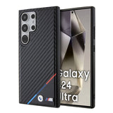 Galaxy S24 Ultra Uyumlu Kılıf Bmw Lisanslı Magsafe Kablosuz Şarj Özellikli M Logolu Üç Çizgili Pu Karbon