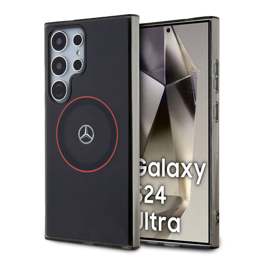 Galaxy S24 Ultra Uyumlu Kılıf Mercedes Benz Lisanslı Magsafe Kablosuz Şarj Özellikli IML Yıldız Logolu Red Ring