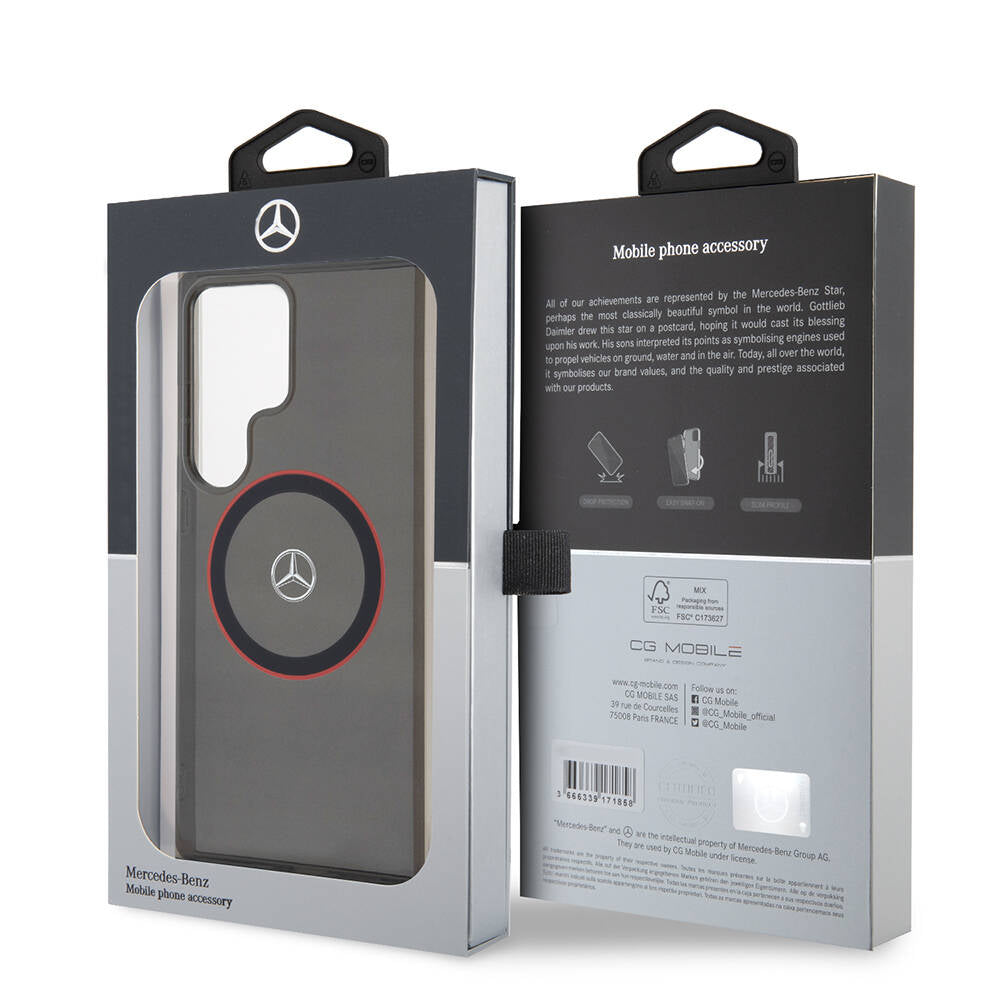 Galaxy S24 Ultra Uyumlu Kılıf Mercedes Benz Lisanslı Magsafe Kablosuz Şarj Özellikli IML Yıldız Logolu Red Ring