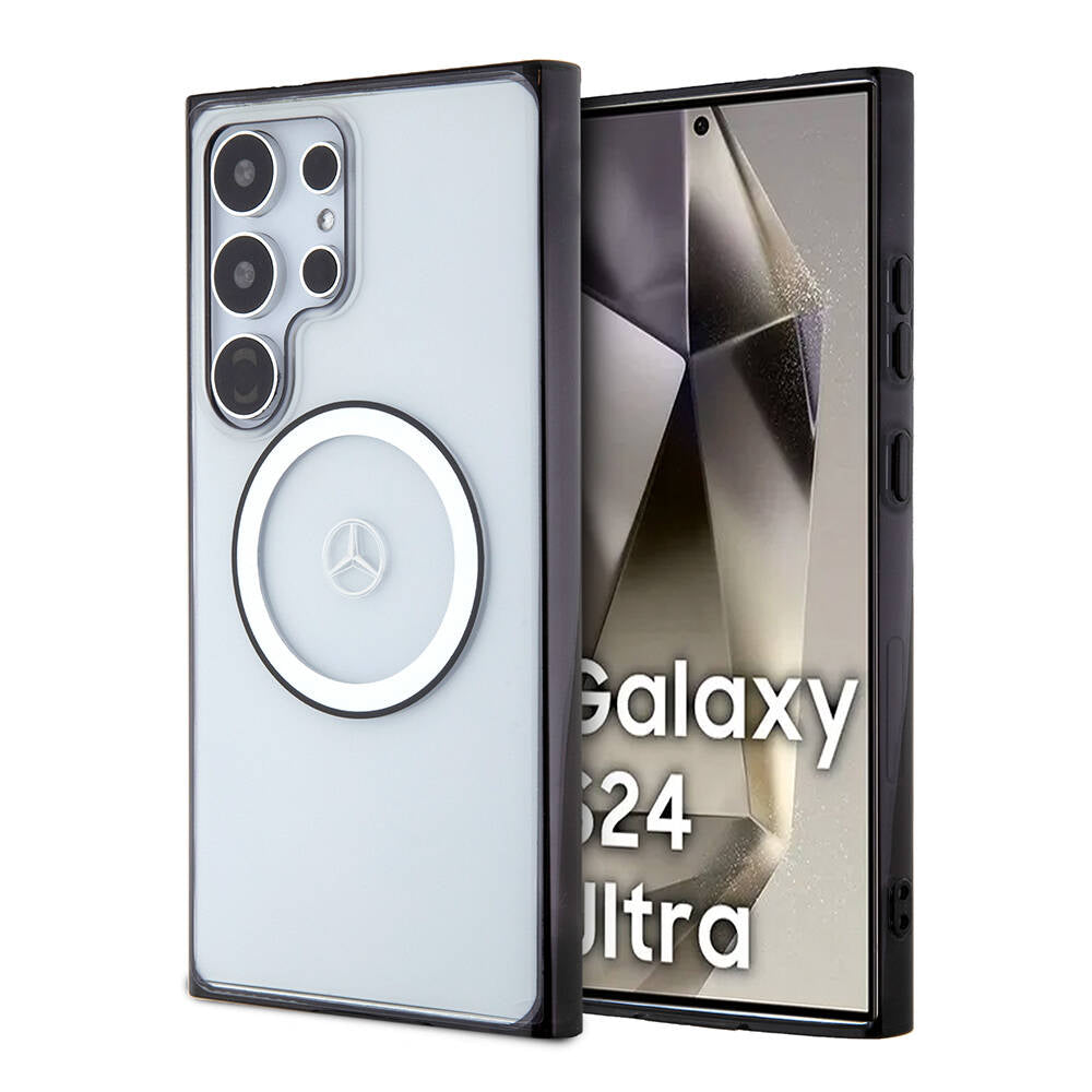 Galaxy S24 Ultra Uyumlu Kılıf Mercedes Benz Lisanslı Magsafe Kablosuz Şarj Özellikli PC TPU Transparan Black Ring