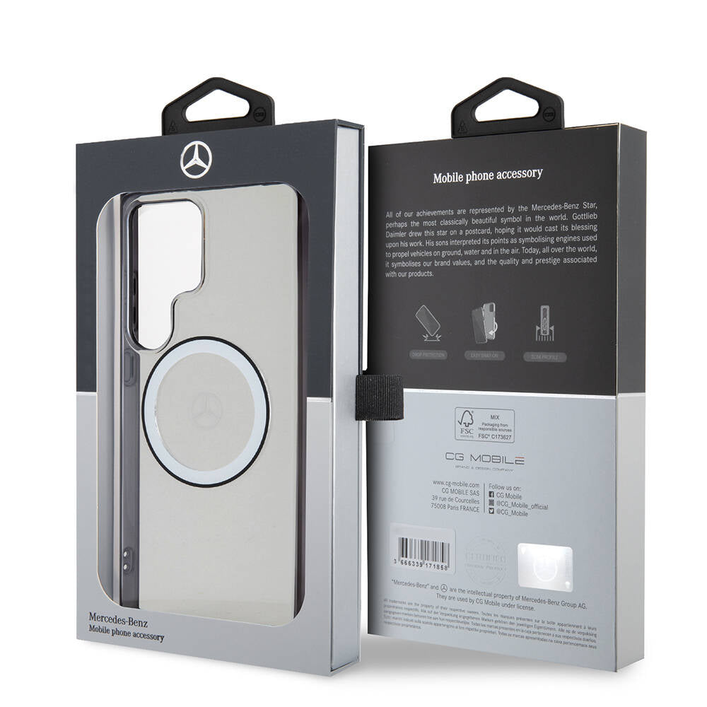 Galaxy S24 Ultra Uyumlu Kılıf Mercedes Benz Lisanslı Magsafe Kablosuz Şarj Özellikli PC TPU Transparan Black Ring