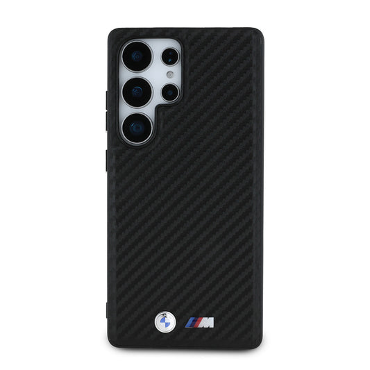 Galaxy S25 Ultra Kılıf BMW Lisanslı M-safe Şarj Özellikli Karbon Fiber Görünümlü ve Metal Logolu PU Deri