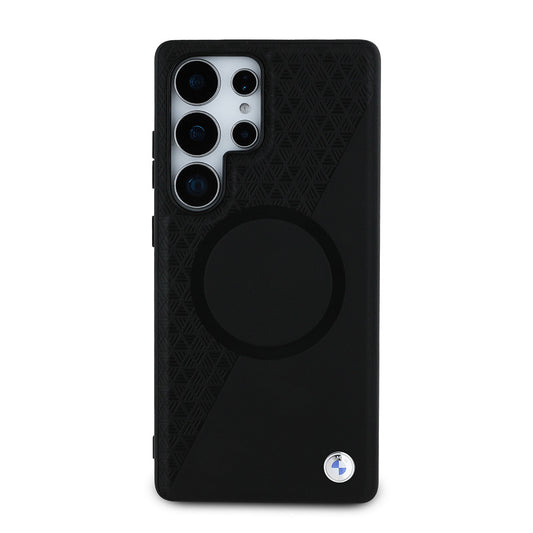 Galaxy S25 Ultra Kılıf BMW Lisanslı M-safe Şarj Özellikli Metal Logolu Yarım Dokulu Circle Deri