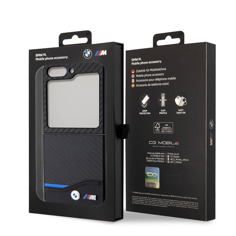 Galaxy Z Flip5 Uyumlu Kılıf Bmw Lisanslı M Logolu Pu Karbon