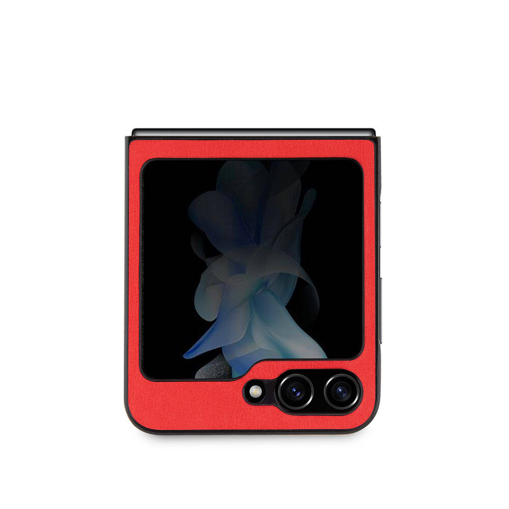 Galaxy Z Flip5 Uyumlu Kılıf Lisanslı PU Deri Metal Logolu Multi Çizgili