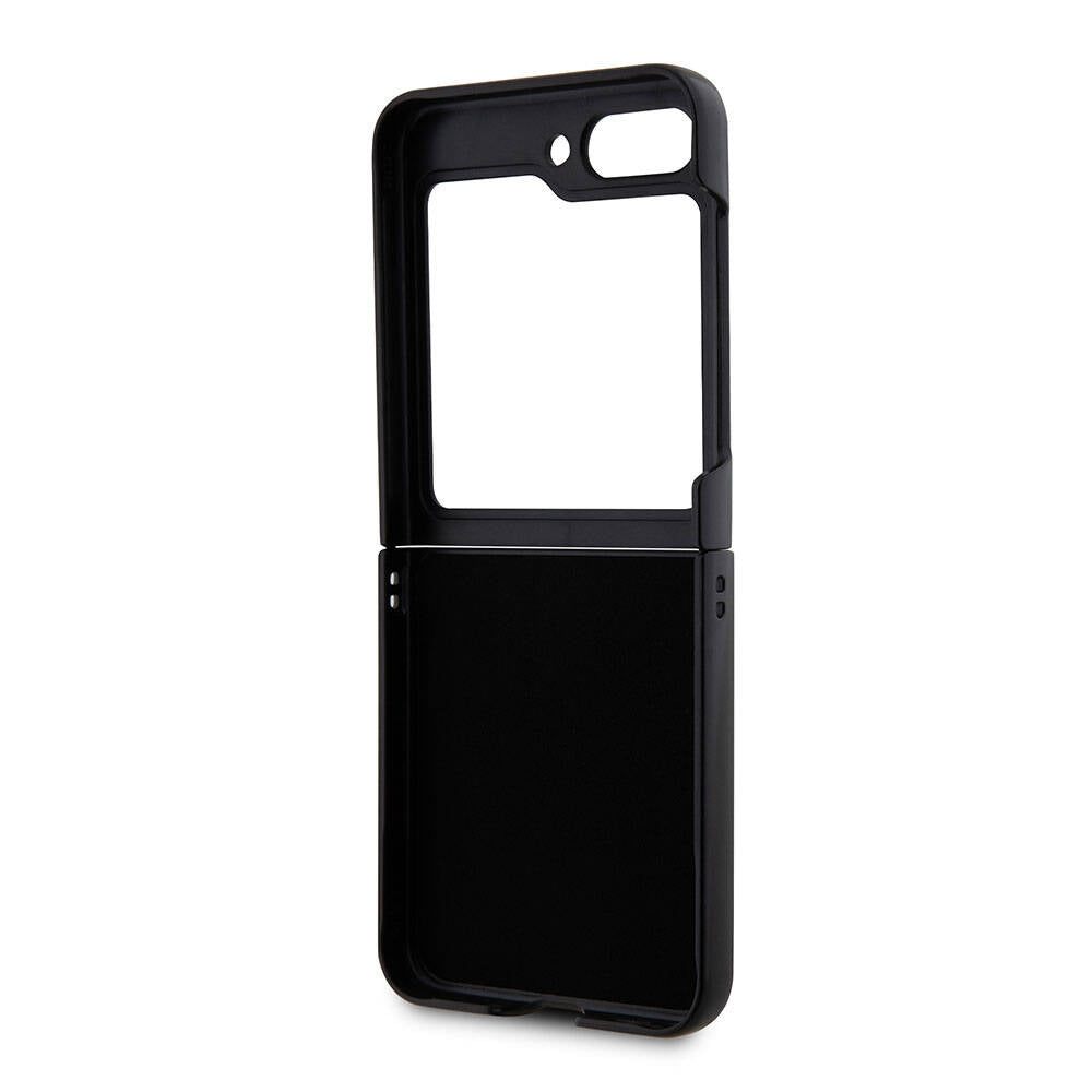Galaxy Z Flip5 Uyumlu Kılıf Lisanslı PU Deri Metal Logolu Multi Çizgili