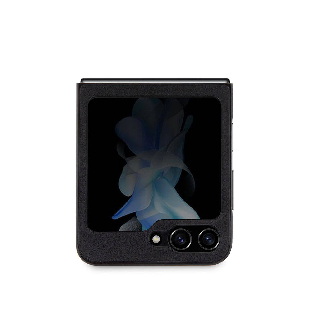 Galaxy Z Flip5 Uyumlu Kılıf Lisanslı PU Deri Metal Logolu Multi Çizgili