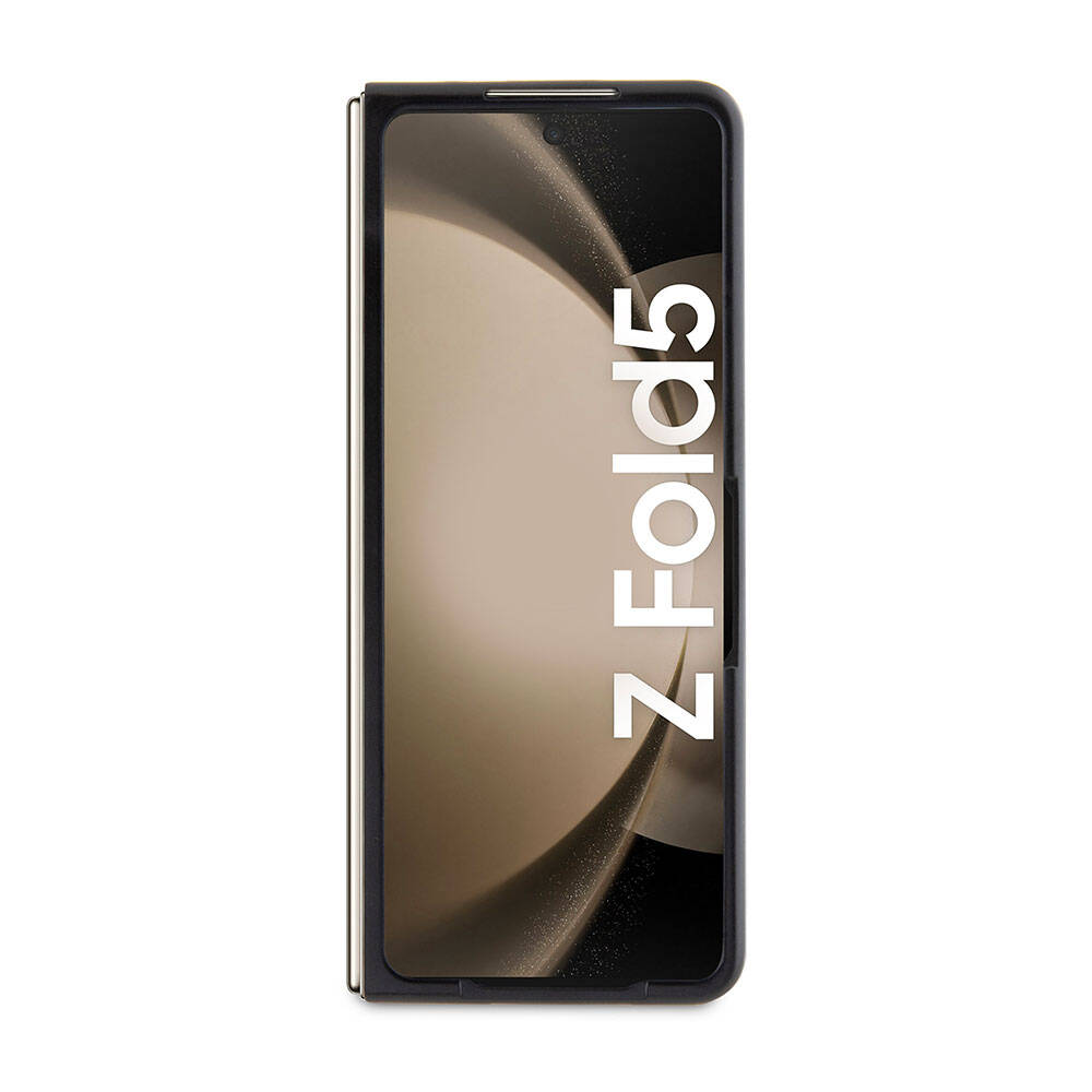 Galaxy Z Fold5 Uyumlu Kılıf Lisanslı PU Deri Metal Logolu Multi Çizgili
