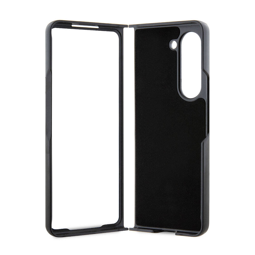 Galaxy Z Fold5 Uyumlu Kılıf Lisanslı PU Deri Metal Logolu Multi Çizgili