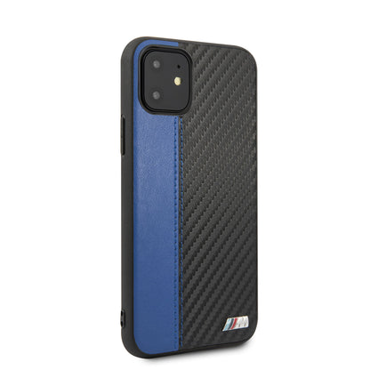 iPhone 11 Uyumlu Kılıf Bmw Lisanslı Pu Deri Karbon Çizgili Tasarım