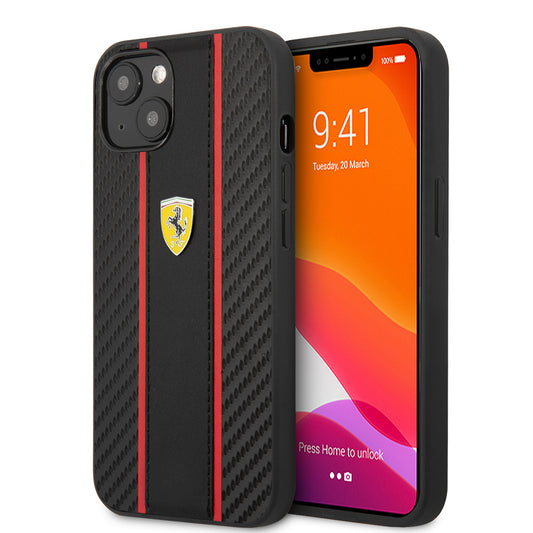 iPhone 13 Kılıf Ferrari Lisanslı PU Deri Ve Karbon Dizayn
