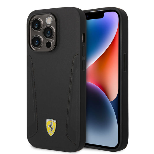 iPhone 14 Pro Kılıf Ferrari Magsafe Şarj Özellikli Deri Kenarları Damgalı Tasarım