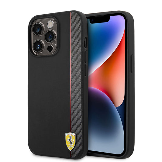 iPhone 14 Pro Uyumlu Kılıf Resmi Lisanslı Magsafe Kablosuz Şarj Özellikli Pu Deri Ve Karbon Şeritli Tasarım