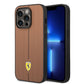 iPhone 14 Pro Max Kılıf Ferrari Lisanslı Deri Arka Yüzey Metal Logolu Şerit Tasarımlı