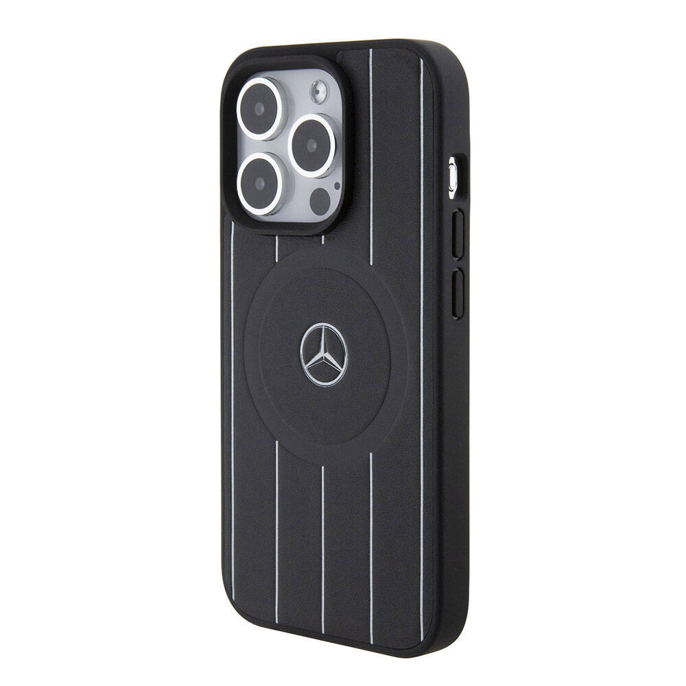 iPhone 15 Pro Uyumlu Kılıf Mercedes Benz Lisanslı Magsafe Kablosuz Şarj Özellikli Baskı Logolu Deri