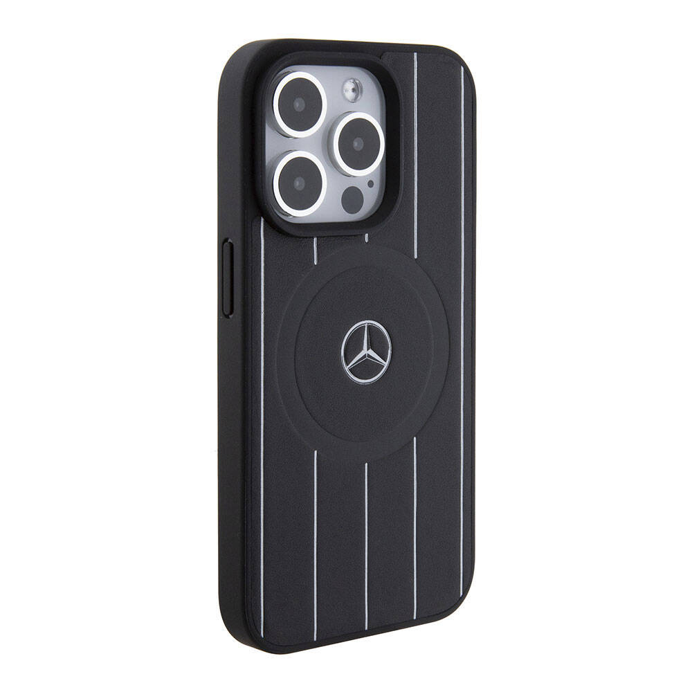 iPhone 15 Pro Uyumlu Kılıf Mercedes Benz Lisanslı Magsafe Kablosuz Şarj Özellikli Baskı Logolu Deri