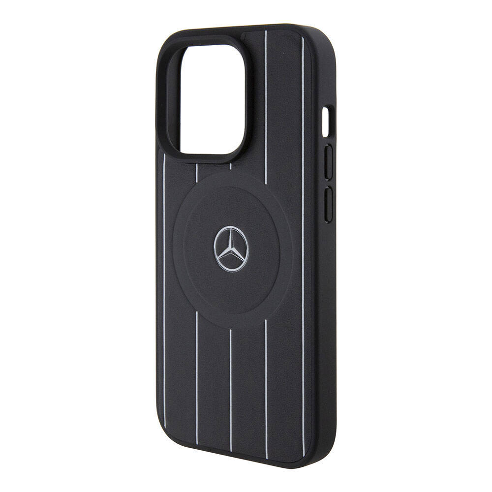 iPhone 15 Pro Uyumlu Kılıf Mercedes Benz Lisanslı Magsafe Kablosuz Şarj Özellikli Baskı Logolu Deri