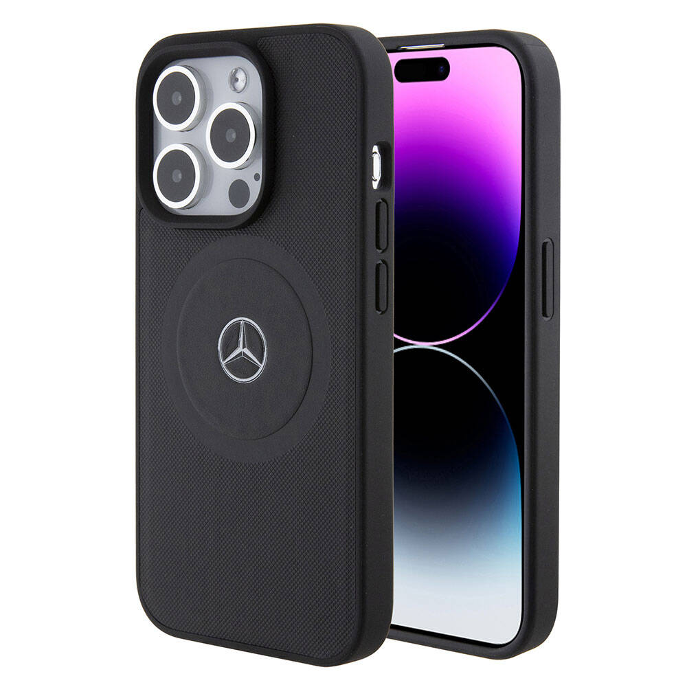 iPhone 15 Pro Uyumlu Kılıf Mercedes Benz Lisanslı Magsafe Kablosuz Şarj Özellikli Pike Desenli Baskı Logo Deri