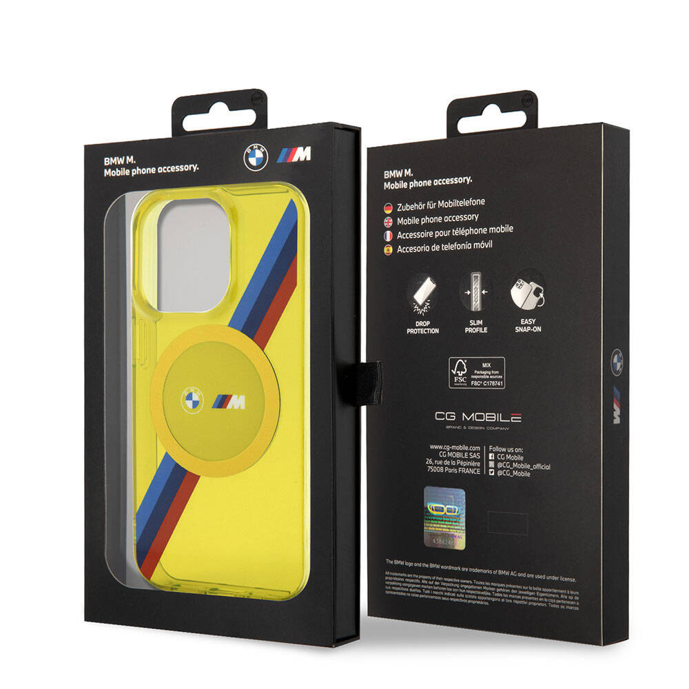 iPhone 15 Pro Max Uyumlu Kılıf Bmw Lisanslı Magsafe Kablosuz Şarj Özellikli Transparan Tricolor Stripes