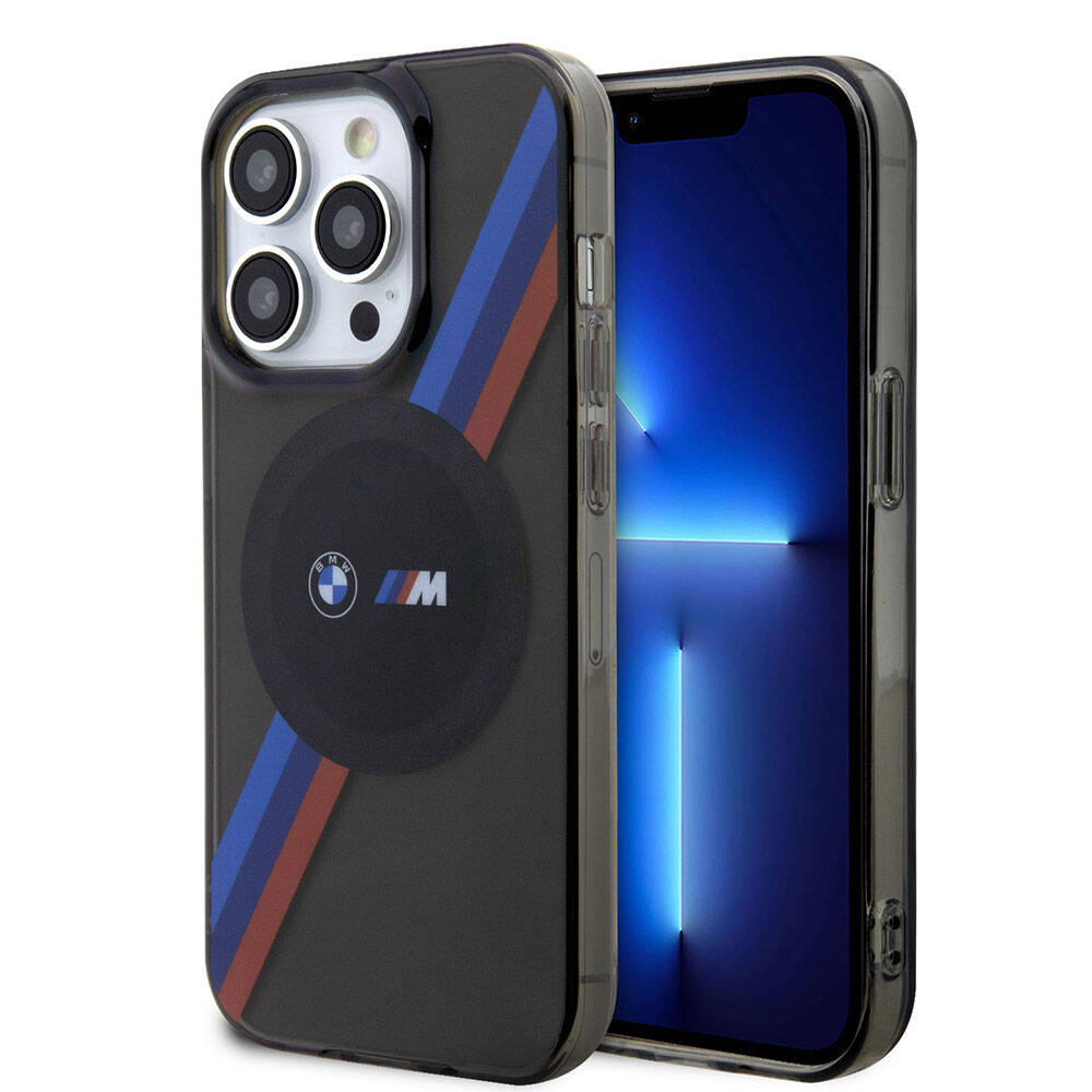 iPhone 15 Pro Max Uyumlu Kılıf Bmw Lisanslı Magsafe Kablosuz Şarj Özellikli Transparan Tricolor Stripes