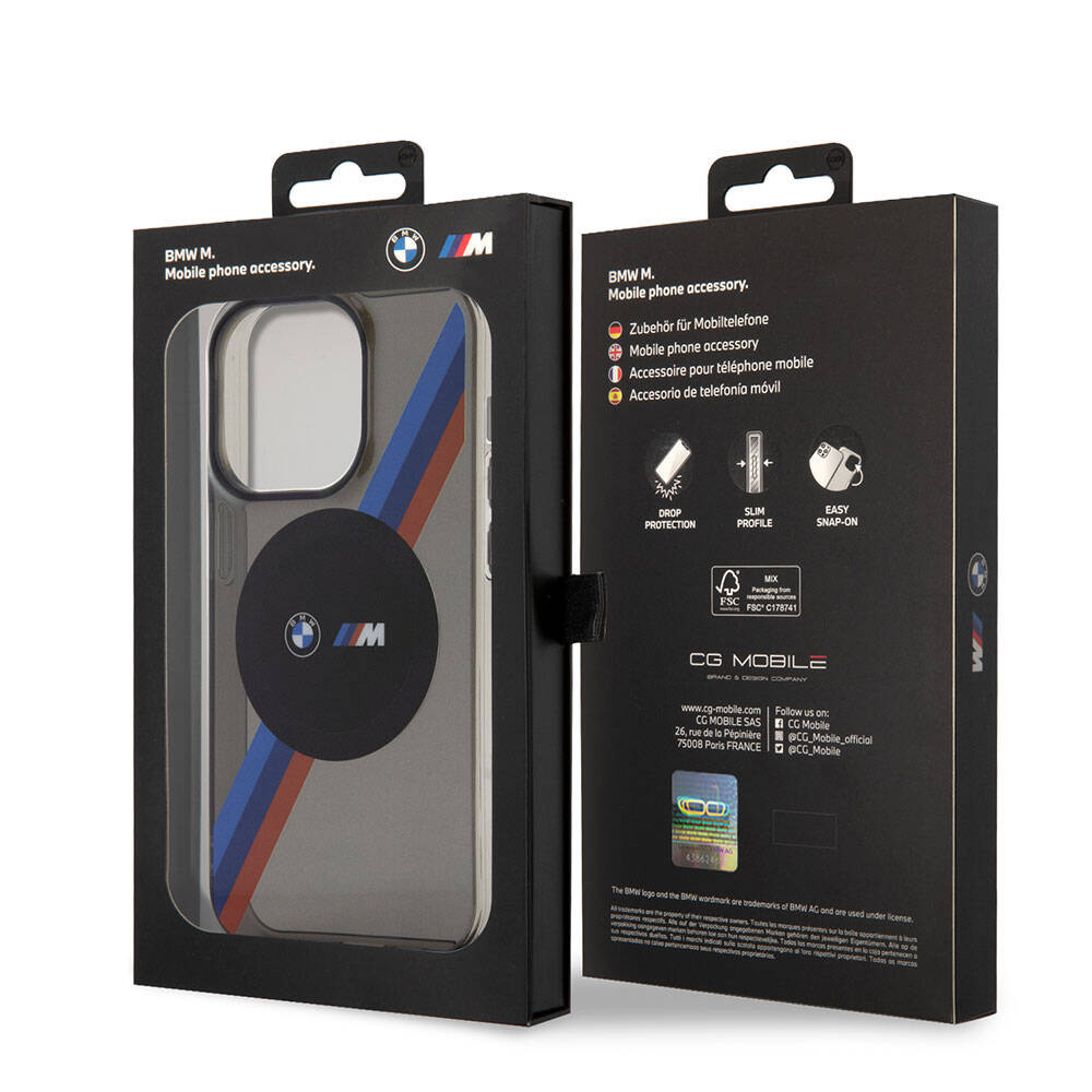 iPhone 15 Pro Max Uyumlu Kılıf Bmw Lisanslı Magsafe Kablosuz Şarj Özellikli Transparan Tricolor Stripes