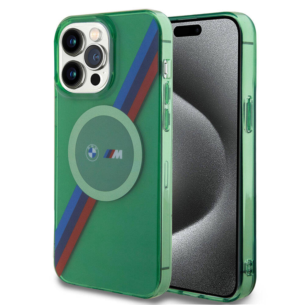 iPhone 15 Pro Max Uyumlu Kılıf Bmw Lisanslı Magsafe Kablosuz Şarj Özellikli Transparan Tricolor Stripes