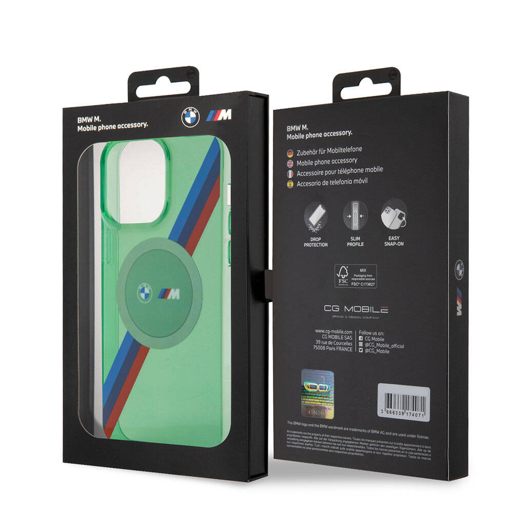 iPhone 15 Pro Max Uyumlu Kılıf Bmw Lisanslı Magsafe Kablosuz Şarj Özellikli Transparan Tricolor Stripes