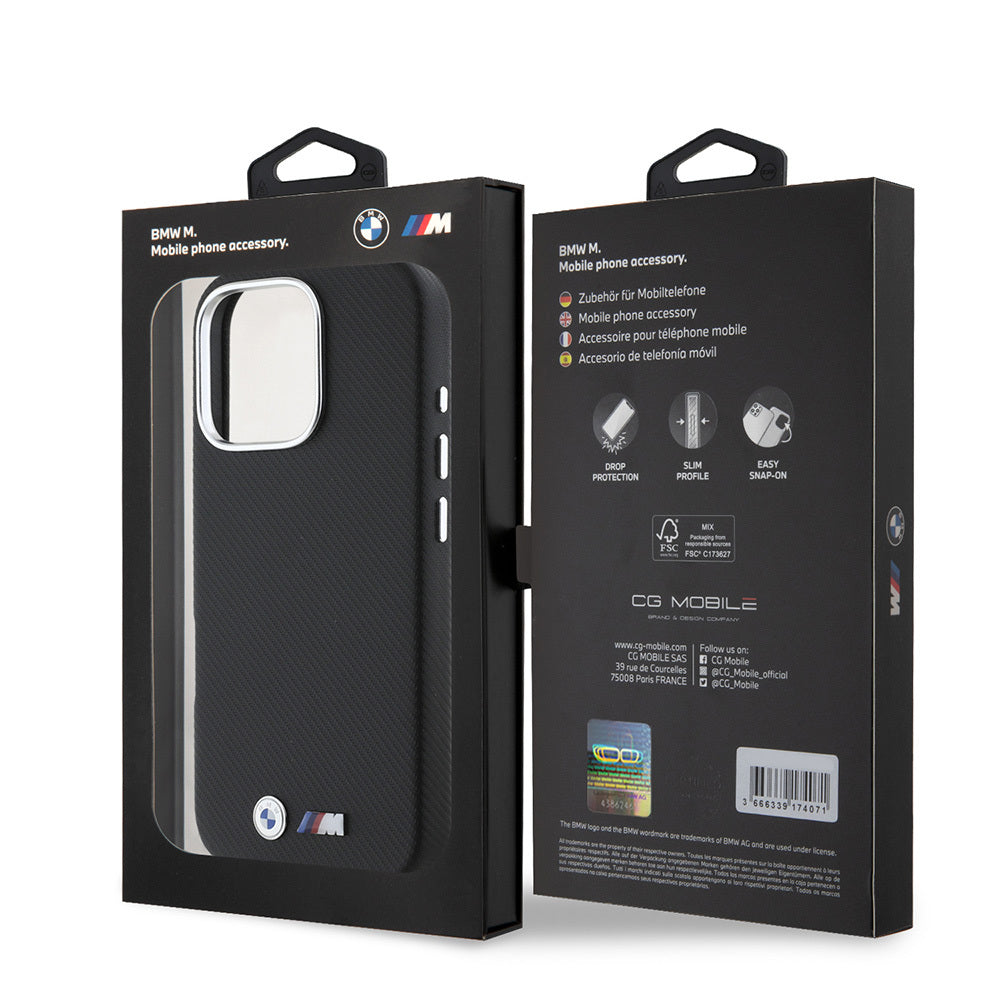 iPhone 16 Pro Kılıf BMW Orjinal Lisanslı Tam Sarılmış Kevlar Tasarımlı Metal Logo Suni Deri