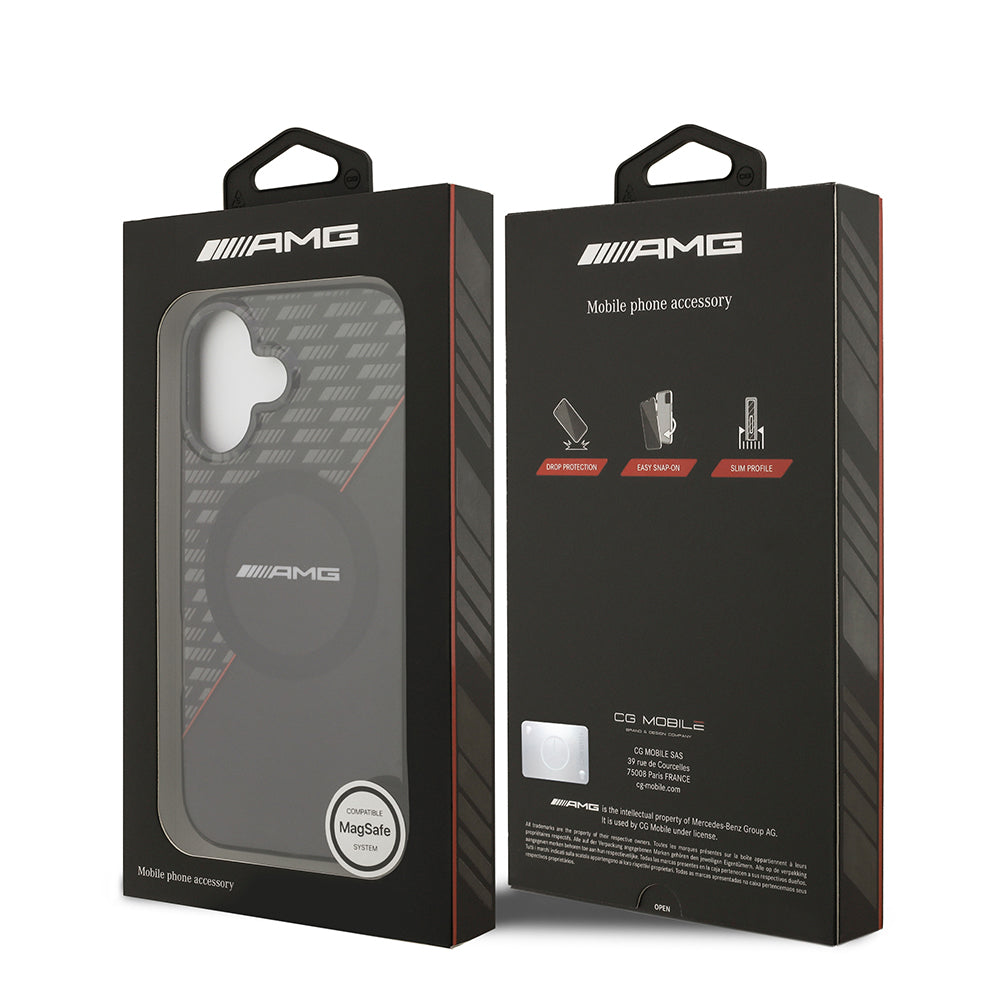 Apple iPhone 17 Kılıf AMG Orjinal Lisanslı M-safe Şarj Özellikli Çift Katmanlı Kırmızı Çapraz Çizgili Kapak